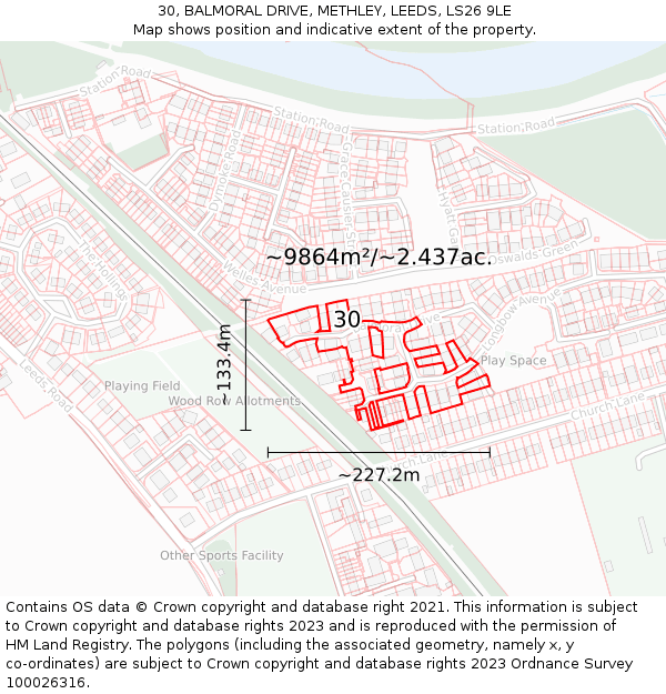 30, BALMORAL DRIVE, METHLEY, LEEDS, LS26 9LE: Plot and title map