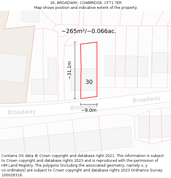 30, BROADWAY, COWBRIDGE, CF71 7ER: Plot and title map