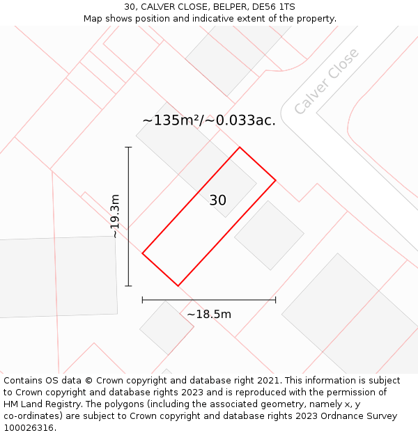 30, CALVER CLOSE, BELPER, DE56 1TS: Plot and title map
