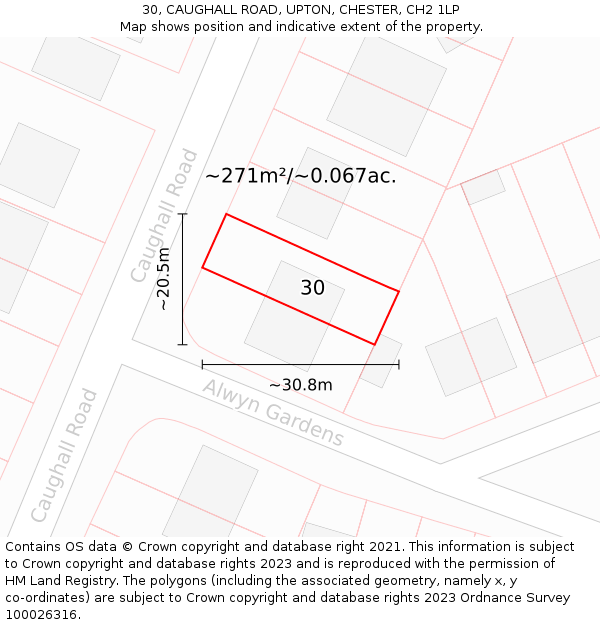 30, CAUGHALL ROAD, UPTON, CHESTER, CH2 1LP: Plot and title map