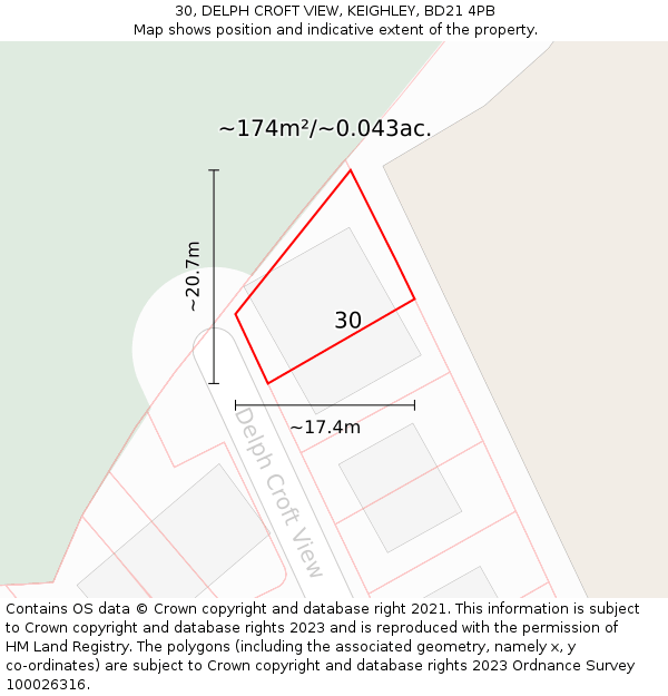 30, DELPH CROFT VIEW, KEIGHLEY, BD21 4PB: Plot and title map