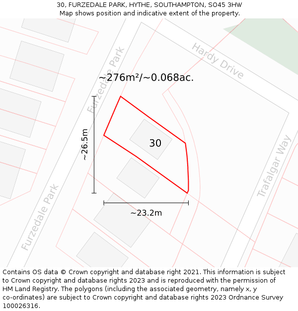 30, FURZEDALE PARK, HYTHE, SOUTHAMPTON, SO45 3HW: Plot and title map