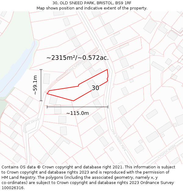 30, OLD SNEED PARK, BRISTOL, BS9 1RF: Plot and title map