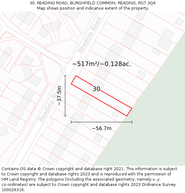30, READING ROAD, BURGHFIELD COMMON, READING, RG7 3QA: Plot and title map