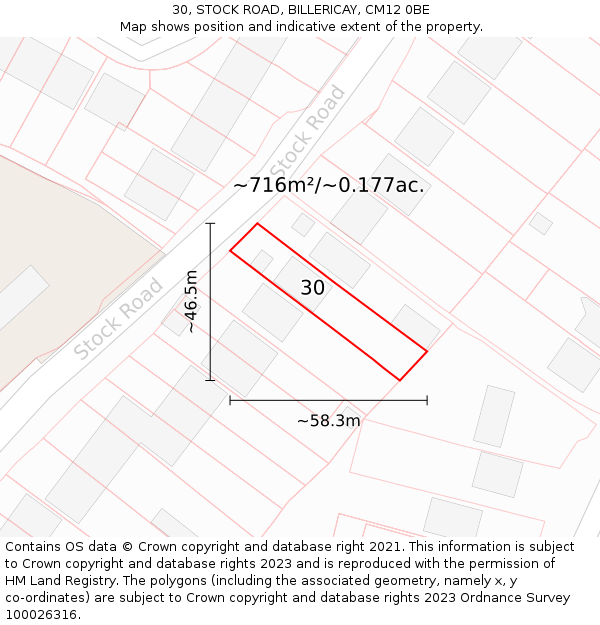 30, STOCK ROAD, BILLERICAY, CM12 0BE: Plot and title map