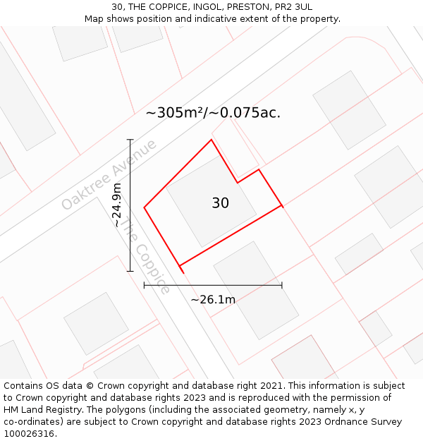 30, THE COPPICE, INGOL, PRESTON, PR2 3UL: Plot and title map