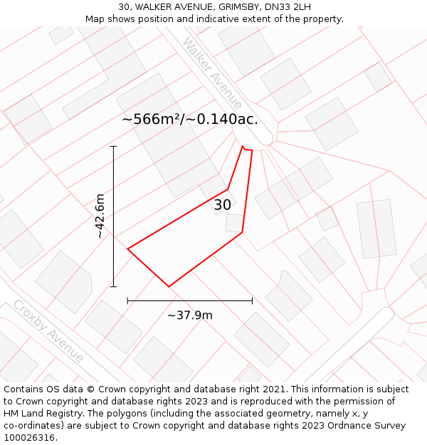 30, WALKER AVENUE, GRIMSBY, DN33 2LH: Plot and title map
