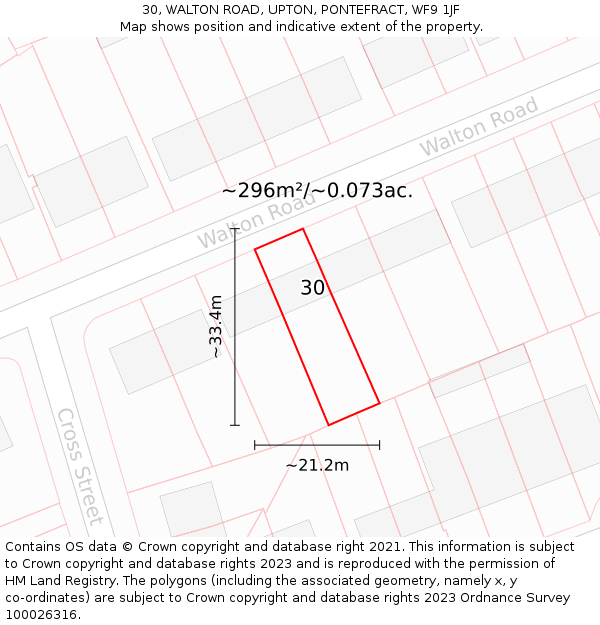 30, WALTON ROAD, UPTON, PONTEFRACT, WF9 1JF: Plot and title map