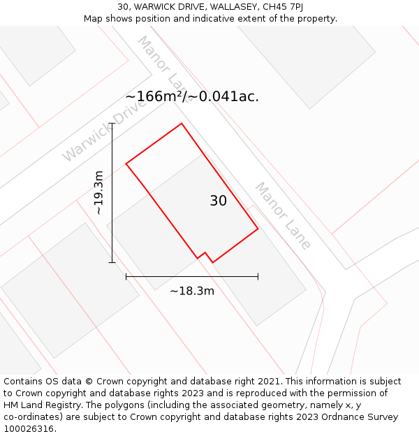 30, WARWICK DRIVE, WALLASEY, CH45 7PJ: Plot and title map
