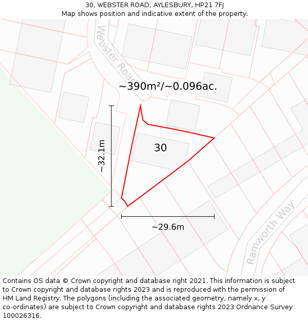 30, WEBSTER ROAD, AYLESBURY, HP21 7FJ: Plot and title map