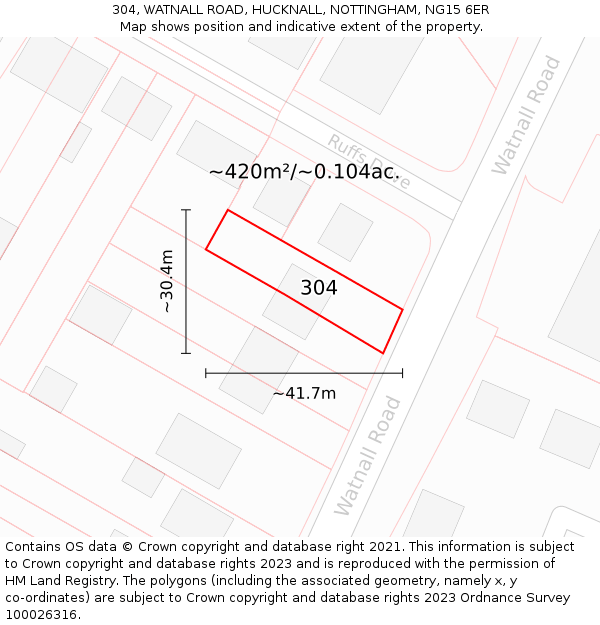 304, WATNALL ROAD, HUCKNALL, NOTTINGHAM, NG15 6ER: Plot and title map