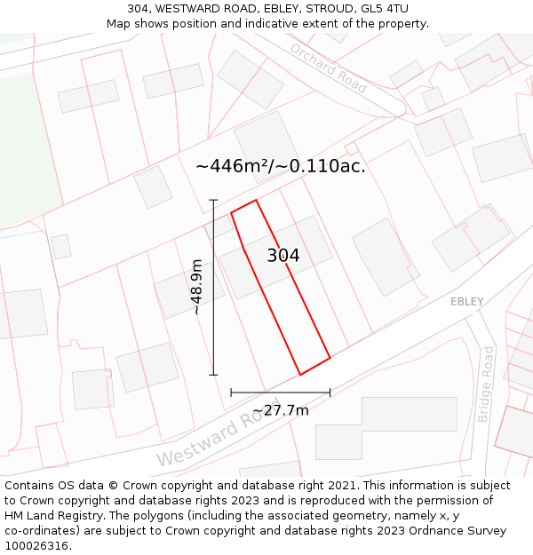 304, WESTWARD ROAD, EBLEY, STROUD, GL5 4TU: Plot and title map