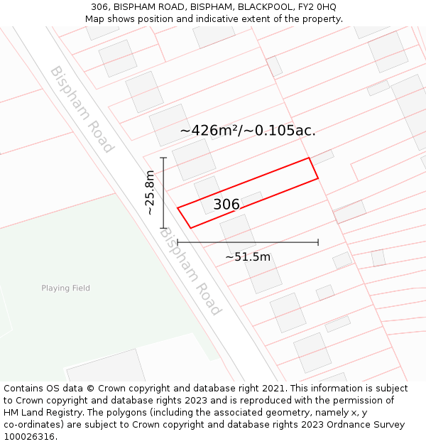 306, BISPHAM ROAD, BISPHAM, BLACKPOOL, FY2 0HQ: Plot and title map