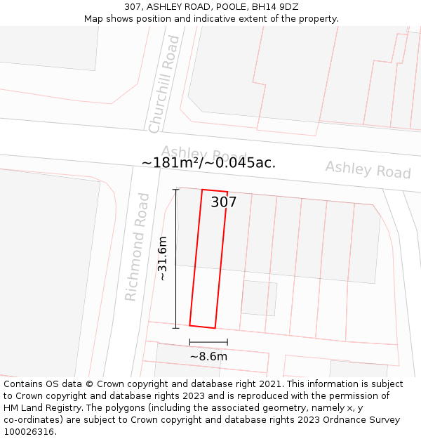 307, ASHLEY ROAD, POOLE, BH14 9DZ: Plot and title map