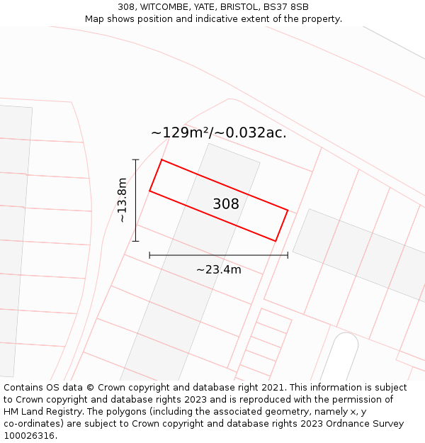308, WITCOMBE, YATE, BRISTOL, BS37 8SB: Plot and title map