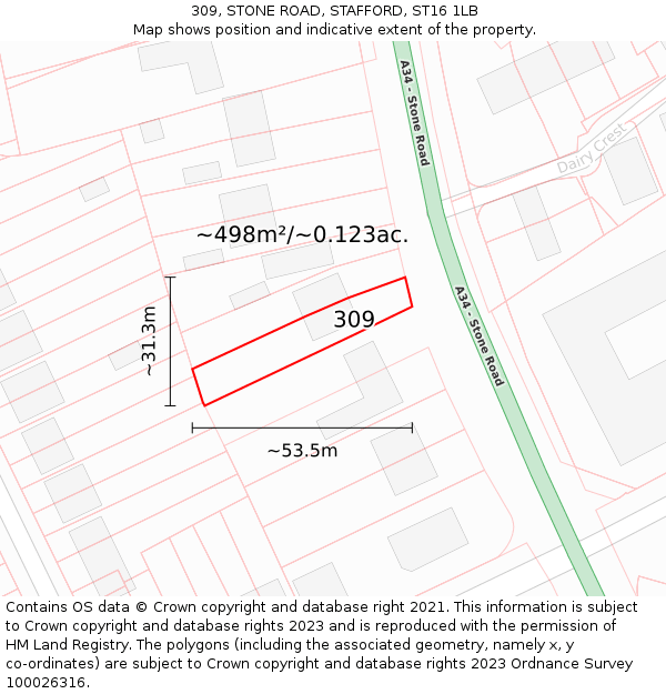 309, STONE ROAD, STAFFORD, ST16 1LB: Plot and title map