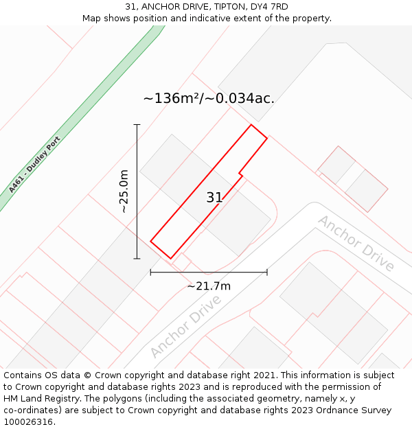 31, ANCHOR DRIVE, TIPTON, DY4 7RD: Plot and title map