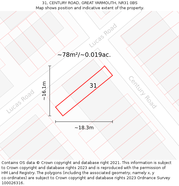 31, CENTURY ROAD, GREAT YARMOUTH, NR31 0BS: Plot and title map