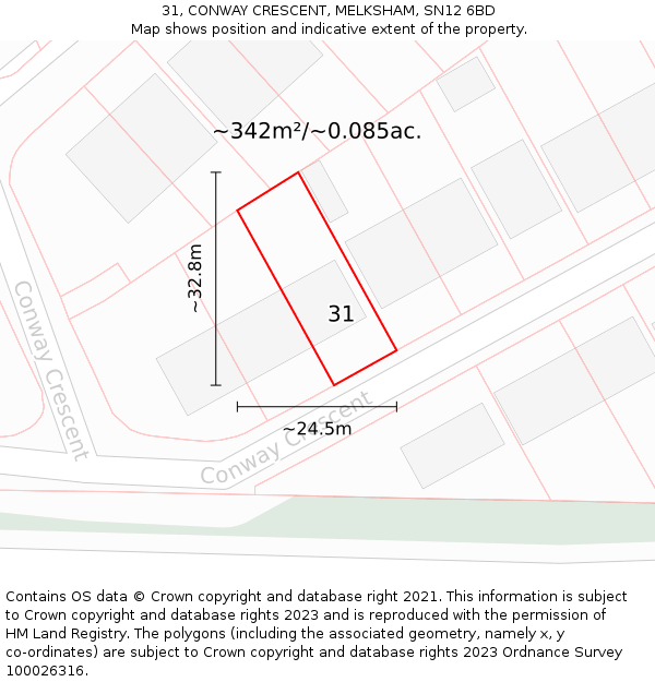 31, CONWAY CRESCENT, MELKSHAM, SN12 6BD: Plot and title map