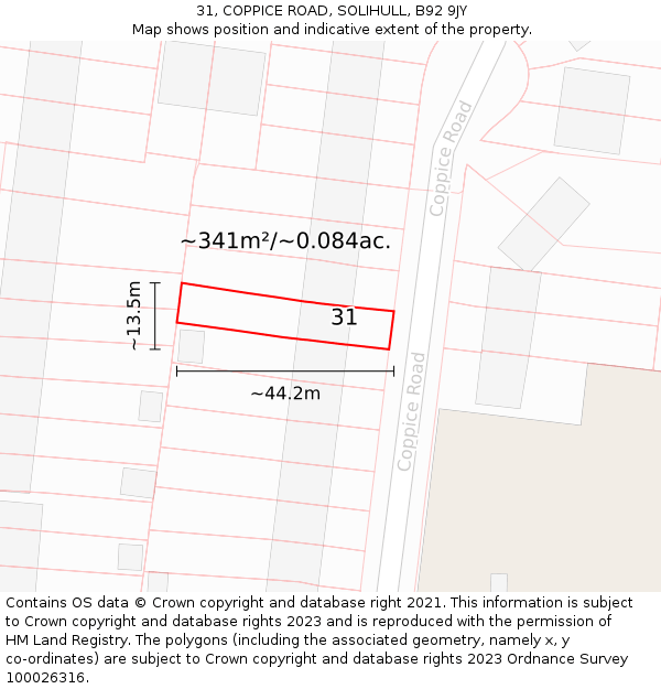31, COPPICE ROAD, SOLIHULL, B92 9JY: Plot and title map