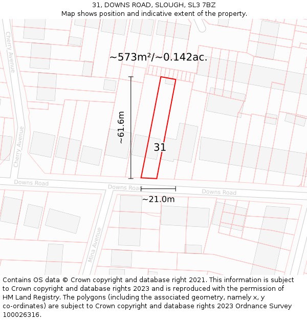 31, DOWNS ROAD, SLOUGH, SL3 7BZ: Plot and title map