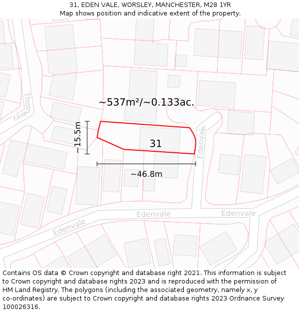31, EDEN VALE, WORSLEY, MANCHESTER, M28 1YR: Plot and title map