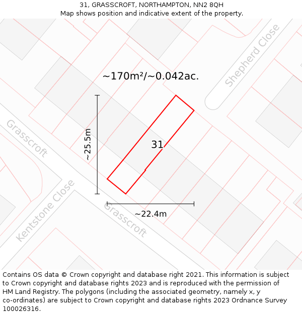 31, GRASSCROFT, NORTHAMPTON, NN2 8QH: Plot and title map