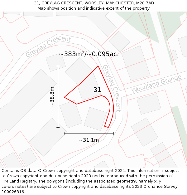 31, GREYLAG CRESCENT, WORSLEY, MANCHESTER, M28 7AB: Plot and title map