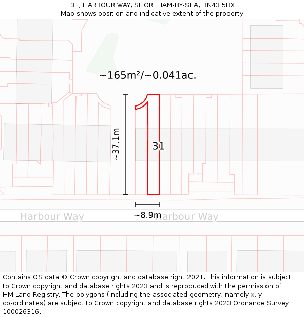 31, HARBOUR WAY, SHOREHAM-BY-SEA, BN43 5BX: Plot and title map