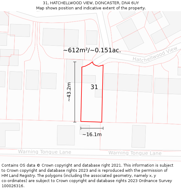 31, HATCHELLWOOD VIEW, DONCASTER, DN4 6UY: Plot and title map