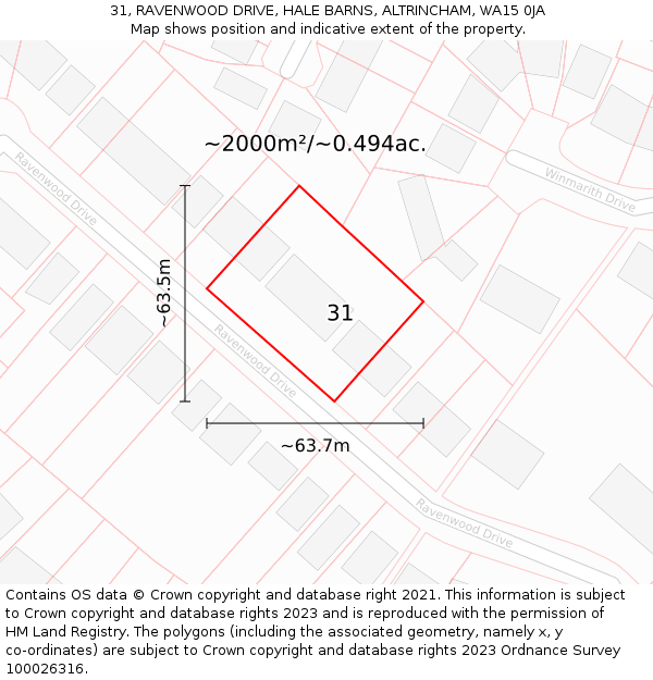 31, RAVENWOOD DRIVE, HALE BARNS, ALTRINCHAM, WA15 0JA: Plot and title map
