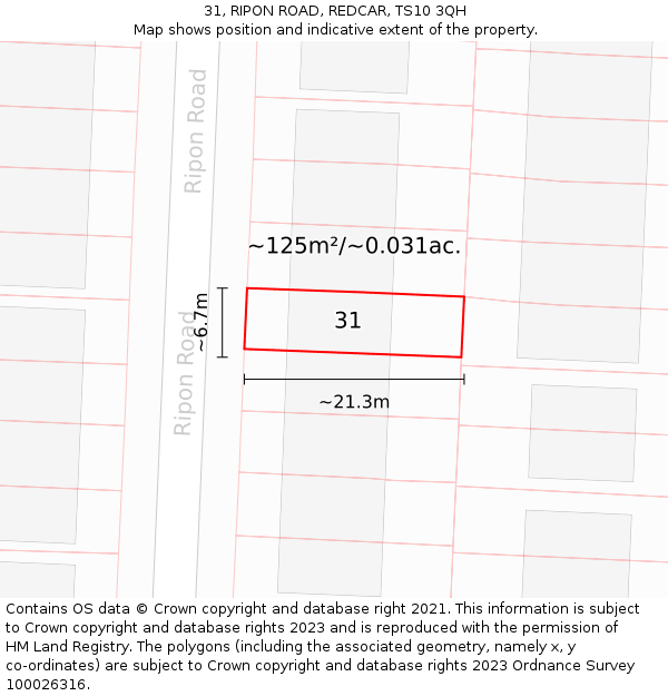 31, RIPON ROAD, REDCAR, TS10 3QH: Plot and title map