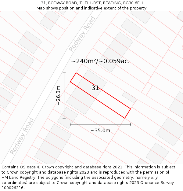 31, RODWAY ROAD, TILEHURST, READING, RG30 6EH: Plot and title map
