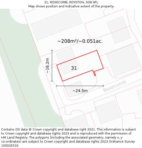 31, ROSECOMB, ROYSTON, SG8 9FL: Plot and title map