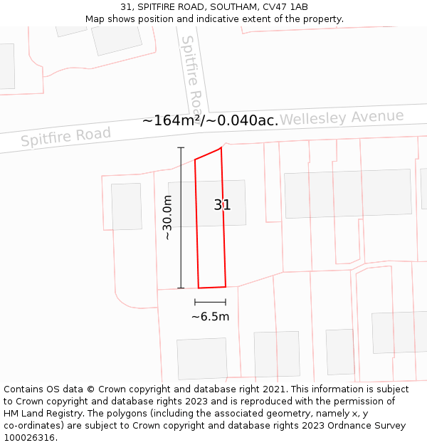 31, SPITFIRE ROAD, SOUTHAM, CV47 1AB: Plot and title map