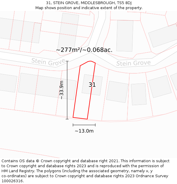31, STEIN GROVE, MIDDLESBROUGH, TS5 8DJ: Plot and title map