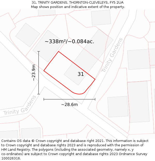 31, TRINITY GARDENS, THORNTON-CLEVELEYS, FY5 2UA: Plot and title map