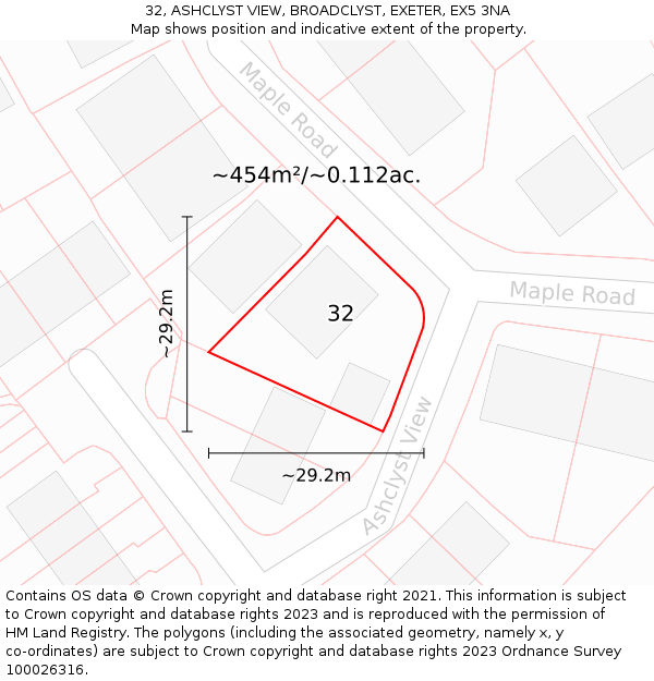 32, ASHCLYST VIEW, BROADCLYST, EXETER, EX5 3NA: Plot and title map