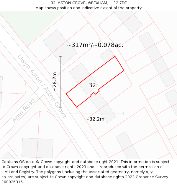 32, ASTON GROVE, WREXHAM, LL12 7DF: Plot and title map