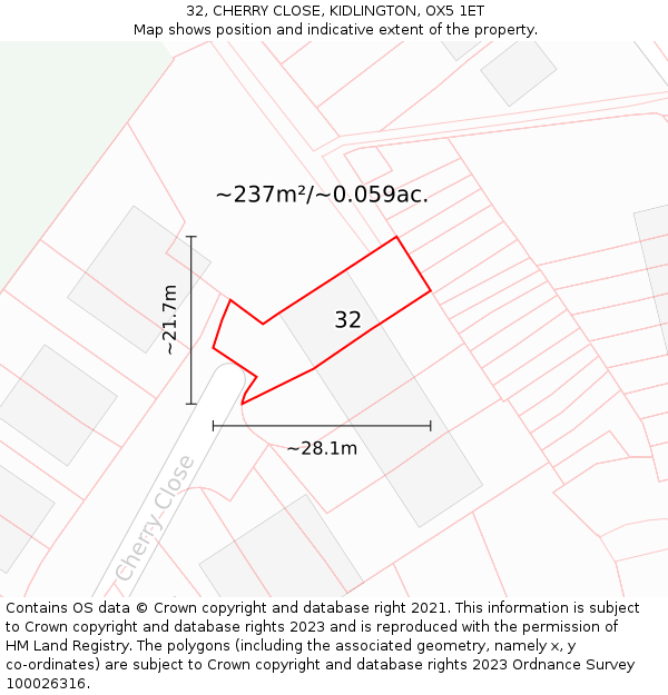 32, CHERRY CLOSE, KIDLINGTON, OX5 1ET: Plot and title map