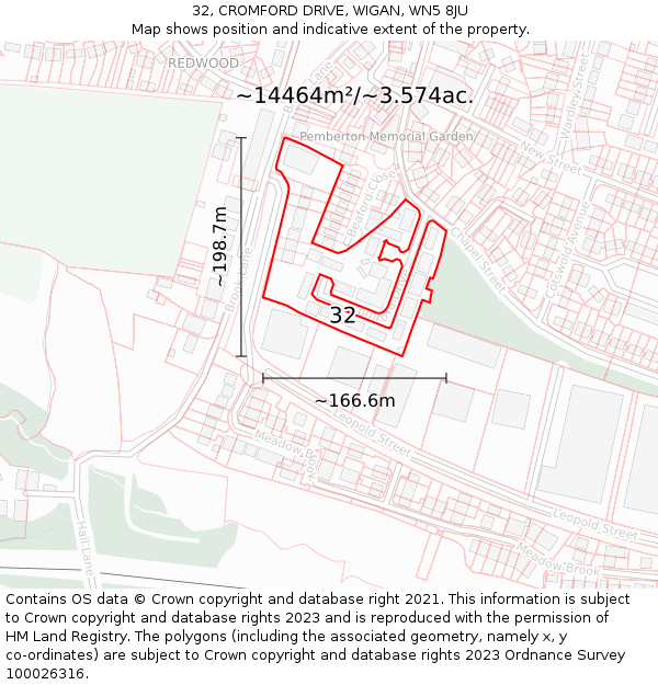 32, CROMFORD DRIVE, WIGAN, WN5 8JU: Plot and title map