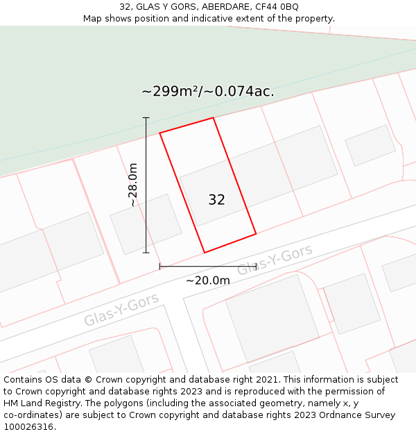 32, GLAS Y GORS, ABERDARE, CF44 0BQ: Plot and title map