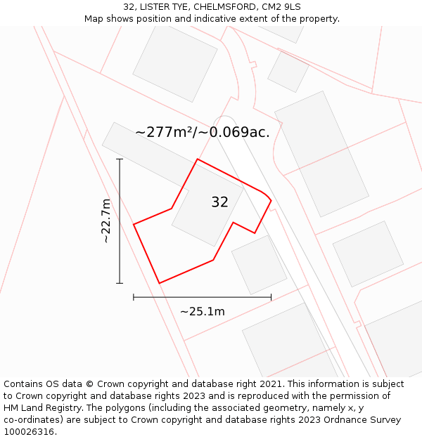 32, LISTER TYE, CHELMSFORD, CM2 9LS: Plot and title map