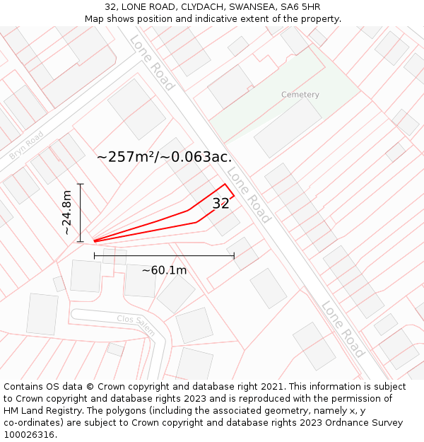 32, LONE ROAD, CLYDACH, SWANSEA, SA6 5HR: Plot and title map