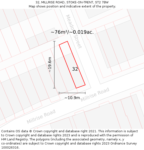 32, MILLRISE ROAD, STOKE-ON-TRENT, ST2 7BW: Plot and title map