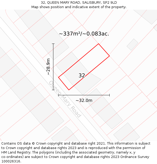 32, QUEEN MARY ROAD, SALISBURY, SP2 9LD: Plot and title map