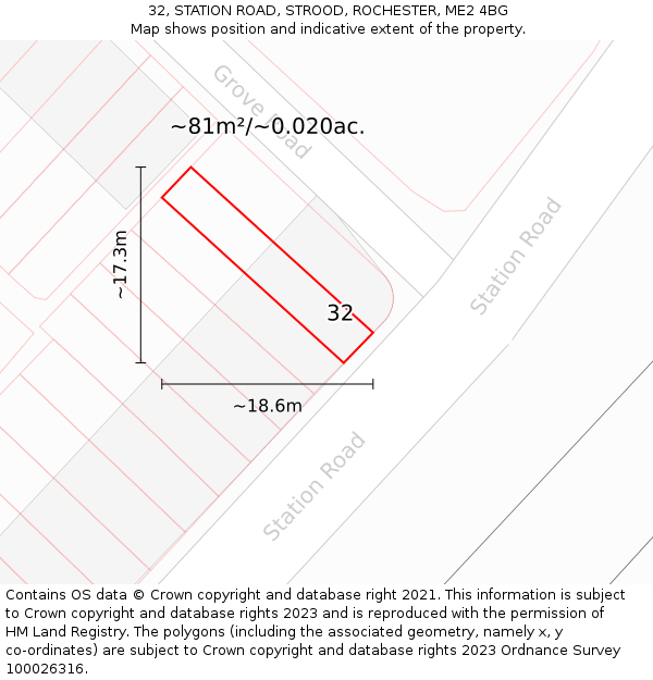 32, STATION ROAD, STROOD, ROCHESTER, ME2 4BG: Plot and title map