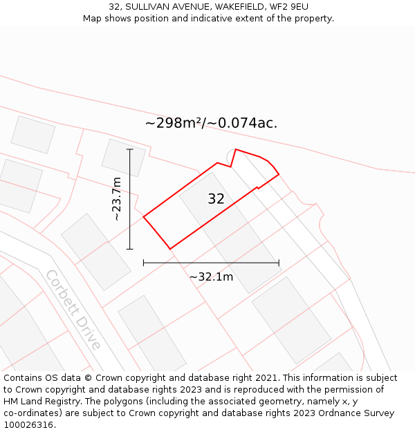 32, SULLIVAN AVENUE, WAKEFIELD, WF2 9EU: Plot and title map
