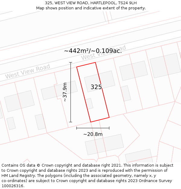 325, WEST VIEW ROAD, HARTLEPOOL, TS24 9LH: Plot and title map