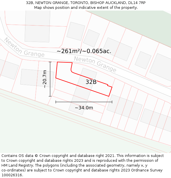 32B, NEWTON GRANGE, TORONTO, BISHOP AUCKLAND, DL14 7RP: Plot and title map